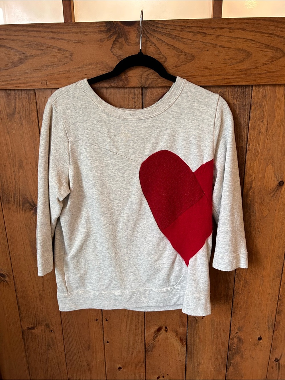 Women's Light Gray Crewneck Sweatshirt with Red Heart Accent
